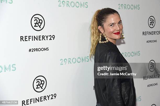 Drew Barrymore attends the Refinery29 presentation of 29Rooms, a celebration of style and culture during NYFW 2015 on September 10, 2015 in Brooklyn,...