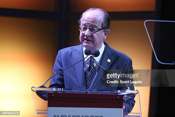 University of Southern California President C. L. Max Nikias speaks onstage at the USC Shoah Foundation Ambassadors for Humanity Gala honoring...