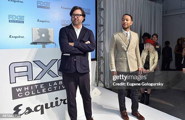 Designer Billy Reid and John Legend speak onstage as AXE and Esquire present the AXE White Label Collective during the opening night of New York...
