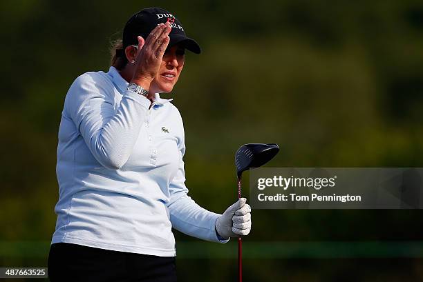 Cristie Kerr follows a tee shot during Round One of the North Texas LPGA Shootout Presented by JTBC at the Las Colinas Country Club on May 1, 2014 in...