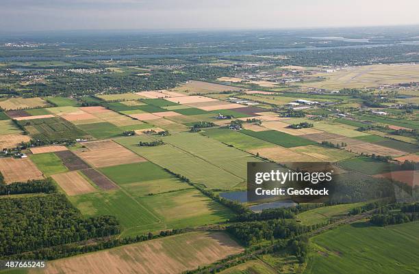aerial view of farmland - patchwork landscape stock pictures, royalty-free photos & images