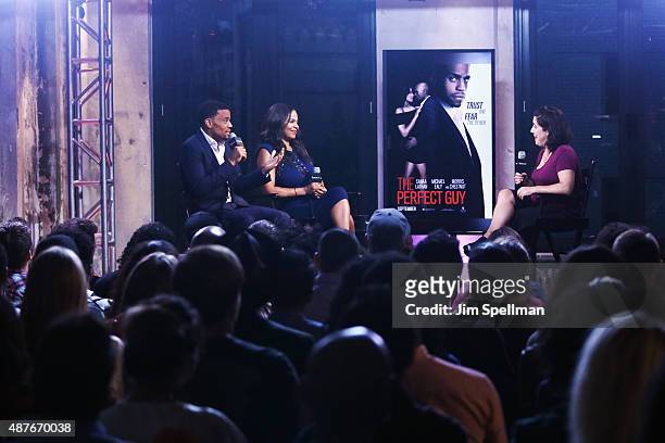 Actors Michael Ealy, Sanaa Lathan and writer Donna Freydkin attend the AOL BUILD Speaker Series: "The Perfect Guy" at AOL Studios in New York on...