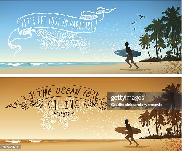 illustrazioni stock, clip art, cartoni animati e icone di tendenza di sfondi di surf - surfing stock illustrations