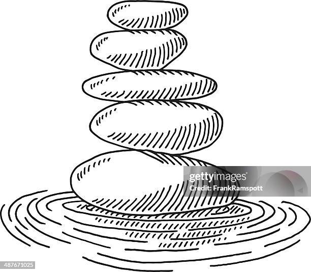 zen stones water ripples drawing - balance stones stock illustrations