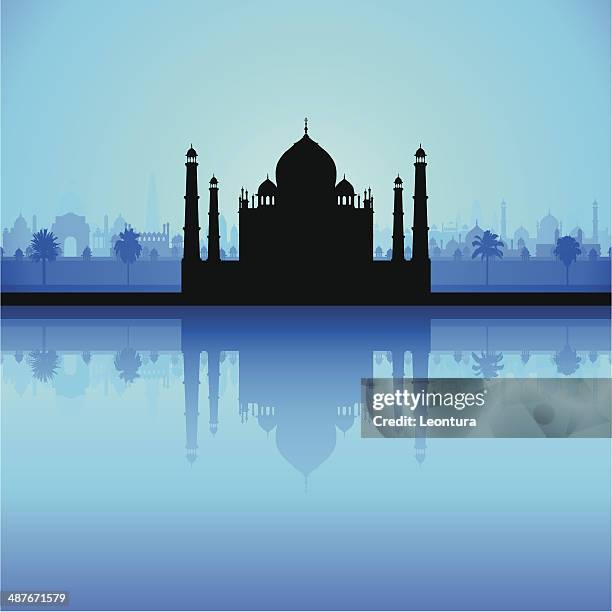 ilustraciones, imágenes clip art, dibujos animados e iconos de stock de taj mahal (detallada, edificios y móviles) - jama masjid agra