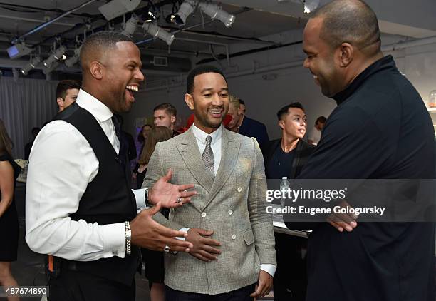 Personality AJ Calloway and John Legend attend as AXE and Esquire present the AXE White Label Collective during the opening night of New York Fashion...