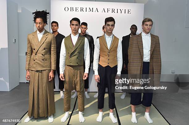Models pose during a presentation by Afriyie Poku as AXE and Esquire present the AXE White Label Collective during the opening night of New York...
