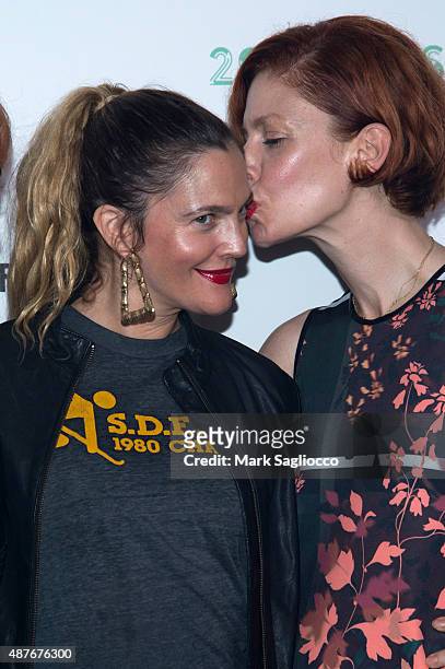 Actress Drew Barrymore and Christene Barberich attends the Refinery29's "29Rooms" Opening Night at 13 Huron Street on September 10, 2015 in Brooklyn,...