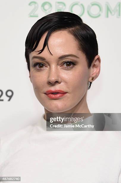 Rose McGowan attends the Refinery29 presentation of 29Rooms, a celebration of style and culture during NYFW 2015 on September 10, 2015 in Brooklyn,...