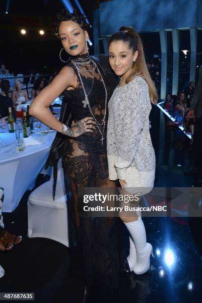 IHEARTRADIO MUSIC AWARDS -- Pictured: Singers Rihanna and Ariana Grande attend the iHeartRadio Music Awards held at the Shrine Auditorium on May 1,...