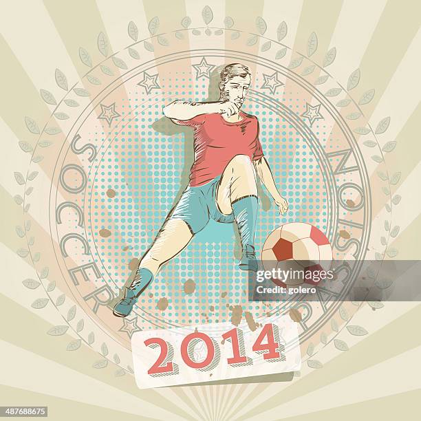 retro soccer player - kicking-soccer-ball-clip-art stock illustrations