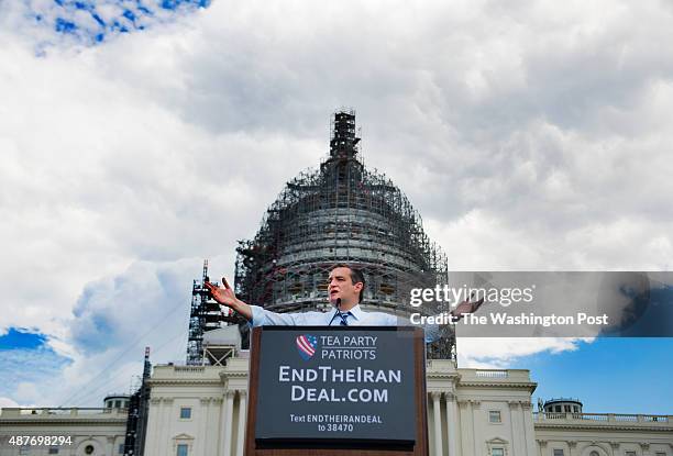 Sen. Ted Cruz speaking at a the Stop The Iran Nuclear Deal protest in front of the U.S. Capitol in Washington, DC on September 9, 2015. Notables at...