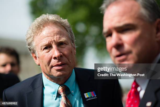 Alison Parker's, father, Andy Parker, left, is pictured with Senator Tim Kaine . Survivors from the cruel summer of gun violence, other survivors...