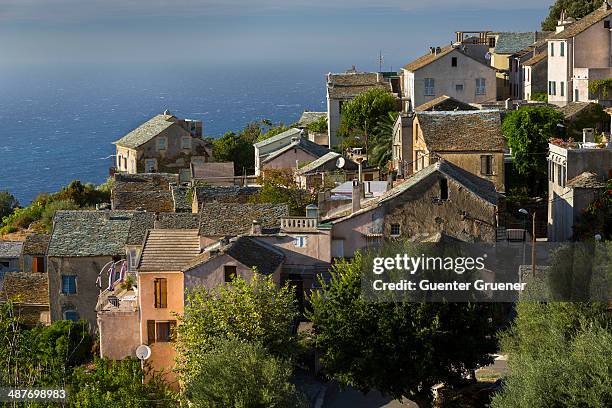 townscape of canari, cap corse, haute-corse, corsica, france - cap corse stock-fotos und bilder