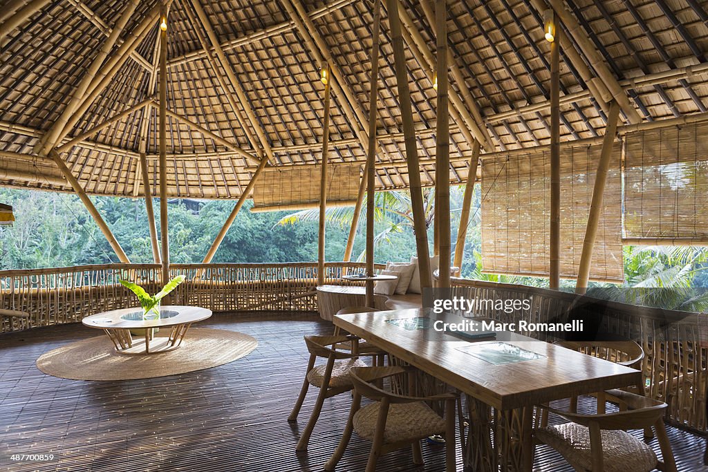 Dining table in bamboo room