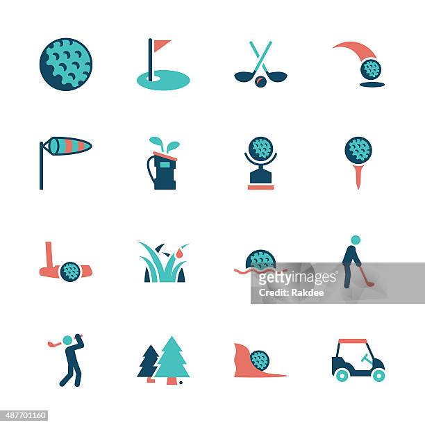 ilustraciones, imágenes clip art, dibujos animados e iconos de stock de serie de iconos-color de golf - hole in one