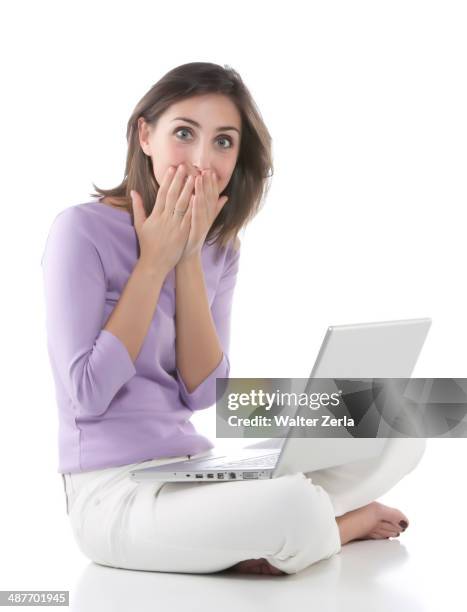 gasping woman using laptop - arts express yourself 2009 stock pictures, royalty-free photos & images