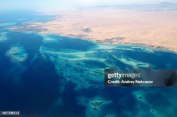 aerial view, red sea, hurghada, red sea governorate, egypt - egypt beach stock pictures, royalty-free photos & images