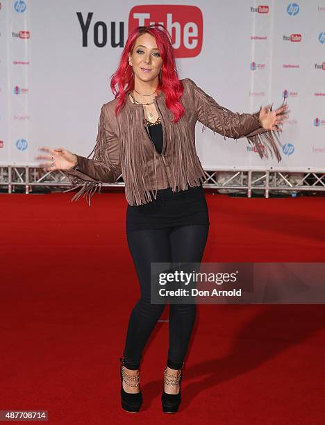 Jenna Marbles poses at Qantas Credit Union Arena on September 11, 2015 in Sydney, Australia.