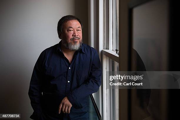 Chinese artist Ai Weiwei poses for a photograph after a press conference at the Royal Academy of Arts on September 11, 2015 in London, England. Ai...