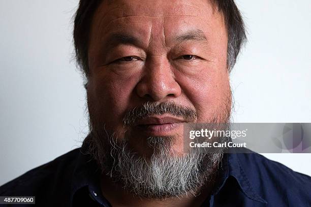 Chinese artist Ai Weiwei poses for a photograph after a press conference at the Royal Academy of Arts on September 11, 2015 in London, England. Ai...