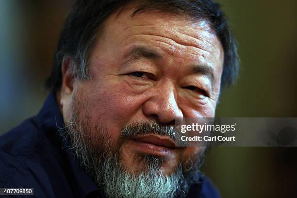 Chinese artist Ai Weiwei attends a press conference at the Royal Academy of Arts on September 11, 2015 in London, England. Ai Weiwei spoke to the...