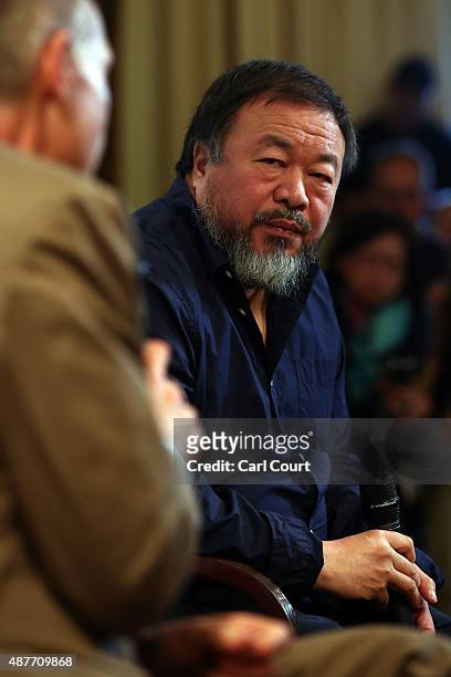 Chinese artist Ai Weiwei attends a press conference at the Royal Academy of Arts on September 11, 2015 in London, England. Ai Weiwei speaks to the...