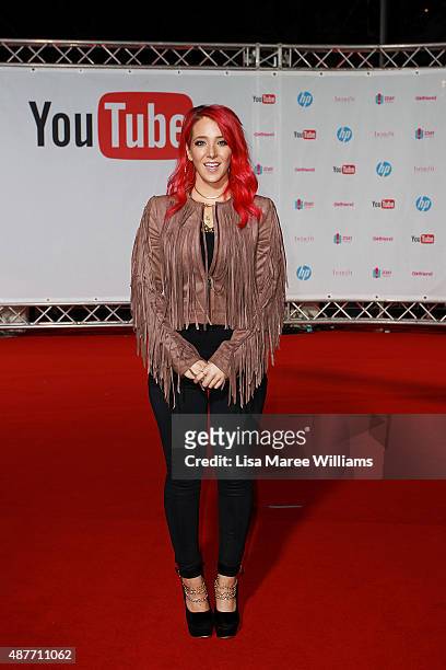 YouTube entertainer Jenna Marbles arrives at the YouTube FanFest 2015 at Qantas Credit Union Arena on September 11, 2015 in Sydney, Australia.
