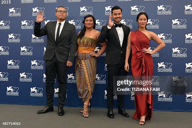 Director Joko Anwar, actress Maera Panigoro, actor Chicco Jerikho and actress Tara Basro pose during the photocall of the movie "A Copy of my Mind"...