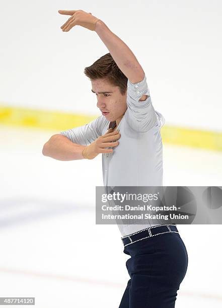 Ivan Pavlov of Ukraine skates during junior men short programm of ISU Junior Grand Prix of figure skating on September 11, 2015 in Linz, Austria.