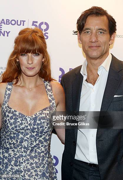 Kelly Reilly and Clive Owen pose at the Roundabout Theater Company's 50th Anniversary Season Party at The American Airlines Theater Penthouse on...