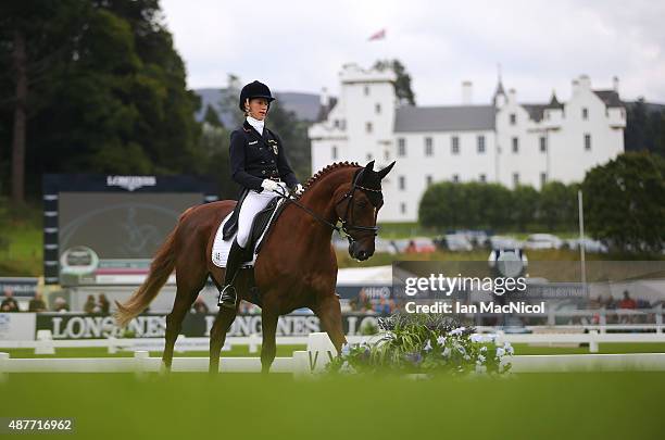 Sandra Auffarth of Germany competes on Opgun Louvo in the dressage during the Longines FEI European Eventing Championship 2015 at Blair Castle on...