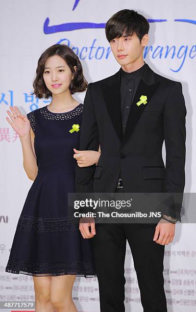 Jin Se-Yeon and Lee Jong-Suk attend the SBS drama 'Doctor Stranger' press conference at SBS broadcasting center on April 29, 2014 in Seoul, South...