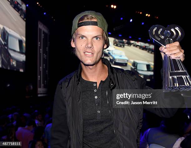 Avicii backstage at the 2014 iHeartRadio Music Awards held at The Shrine Auditorium on May 1, 2014 in Los Angeles, California. IHeartRadio Music...