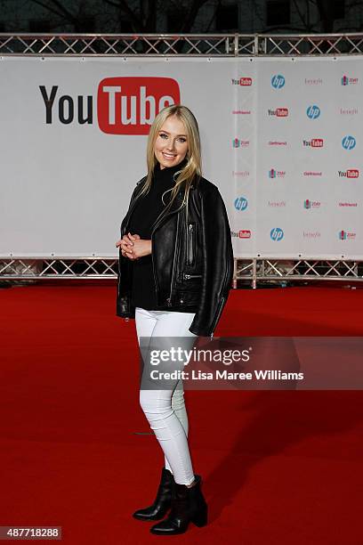 YouTube entertainer Lauren Curtis arrives at the YouTube FanFest 2015 at Qantas Credit Union Arena on September 11, 2015 in Sydney, Australia.