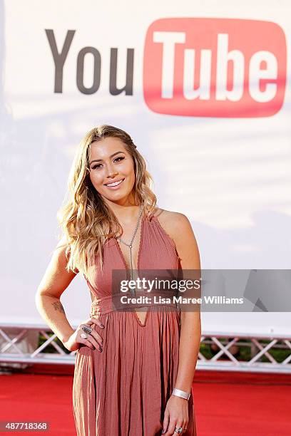 YouTube entertainer Karissa Pukas arrives at the YouTube FanFest 2015 at Qantas Credit Union Arena on September 11, 2015 in Sydney, Australia.