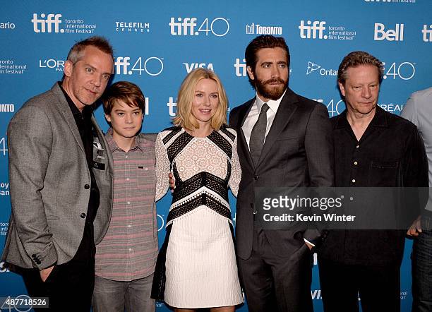 Director Jean-Marc Vallee, actors Judah Lewis, Naomi Watts, Jake Gyllenhaal and Chris Cooper attend the "Demolition" press conference at the 2015...