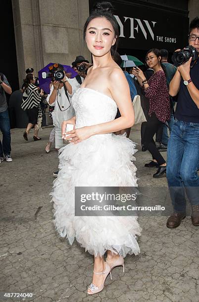 Actress Tian Hairong is seen arriving during Spring 2016 New York Fashion Week on September 10, 2015 in New York City.