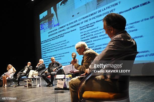 Film's president Director General Jan Mojto speaks during a debate during the 17th Festival of TV fiction in La Rochelle on September 11, 2015. AFP...