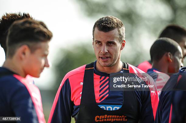 Steven Taylor during the Newcastle United Training session at The Newcastle United Training Centre on September 11 in Newcastle upon Tyne, England.