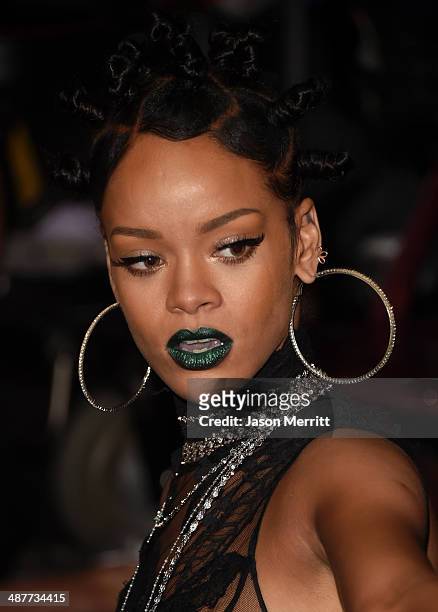 Recording artist Rihanna backstage at the 2014 iHeartRadio Music Awards held at The Shrine Auditorium on May 1, 2014 in Los Angeles, California....