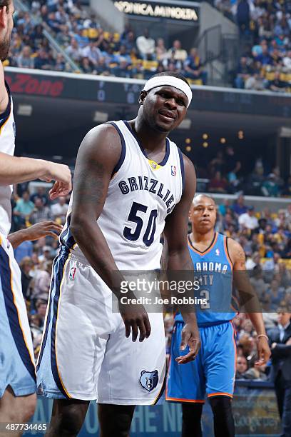 Zach Randolph of the Memphis Grizzlies reacts after being called for a foul against the Oklahoma City Thunder during Game Six of the Western...
