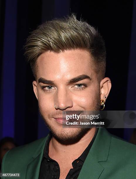 Singer Adam Lambert backstage at the 2014 iHeartRadio Music Awards held at The Shrine Auditorium on May 1, 2014 in Los Angeles, California....