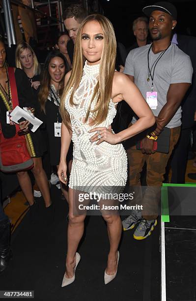 Actress/singer Jennifer Lopez poses backstage at the 2014 iHeartRadio Music Awards held at The Shrine Auditorium on May 1, 2014 in Los Angeles,...