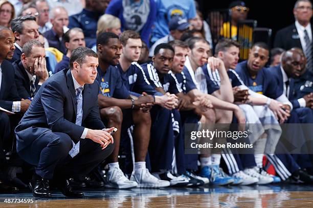 Memphis Grizzlies head coach Dave Joerger looks on against the Oklahoma City Thunder during Game Six of the Western Conference Quarterfinals of the...