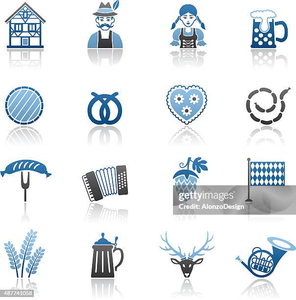 blue beer fest icon set - ginger bread house stock illustrations