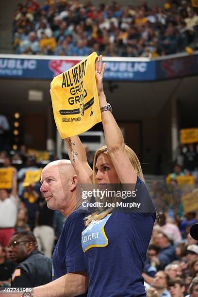 Fan of the Memphis Grizzlies cheers for her team against the Oklahoma City Thunder in Game Six of the Western Conference Quarterfinals during the...