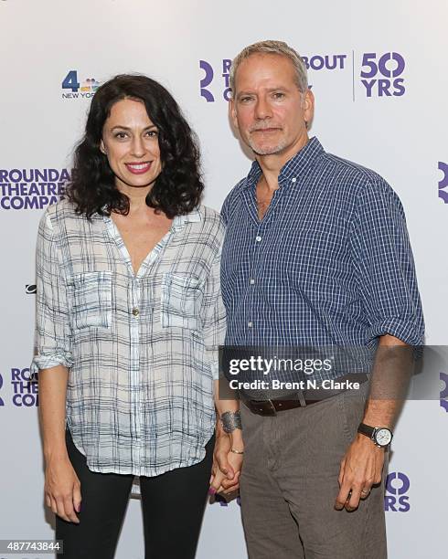 Actors Kathleen McElfresh and Campbell Scott arrive for Roundabout's 50th anniversary season party held at the Roundabout Theatre Company on...