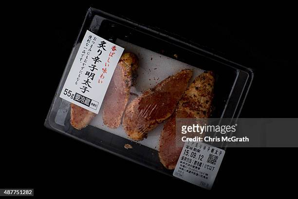 Crumbed cod roe from a convenience store or "konbini" is pictured on September 11, 2015 in Tokyo, Japan. Japan's Konbini stores are famous for their...