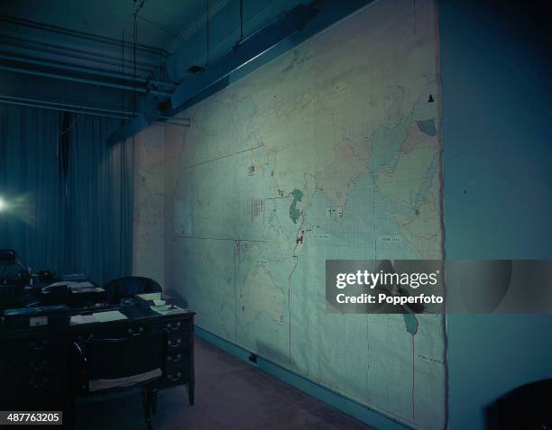 The Map Room at the British Cabinet War Rooms at Storey's Gate, now the Churchill War Rooms, London, England, September 1945.